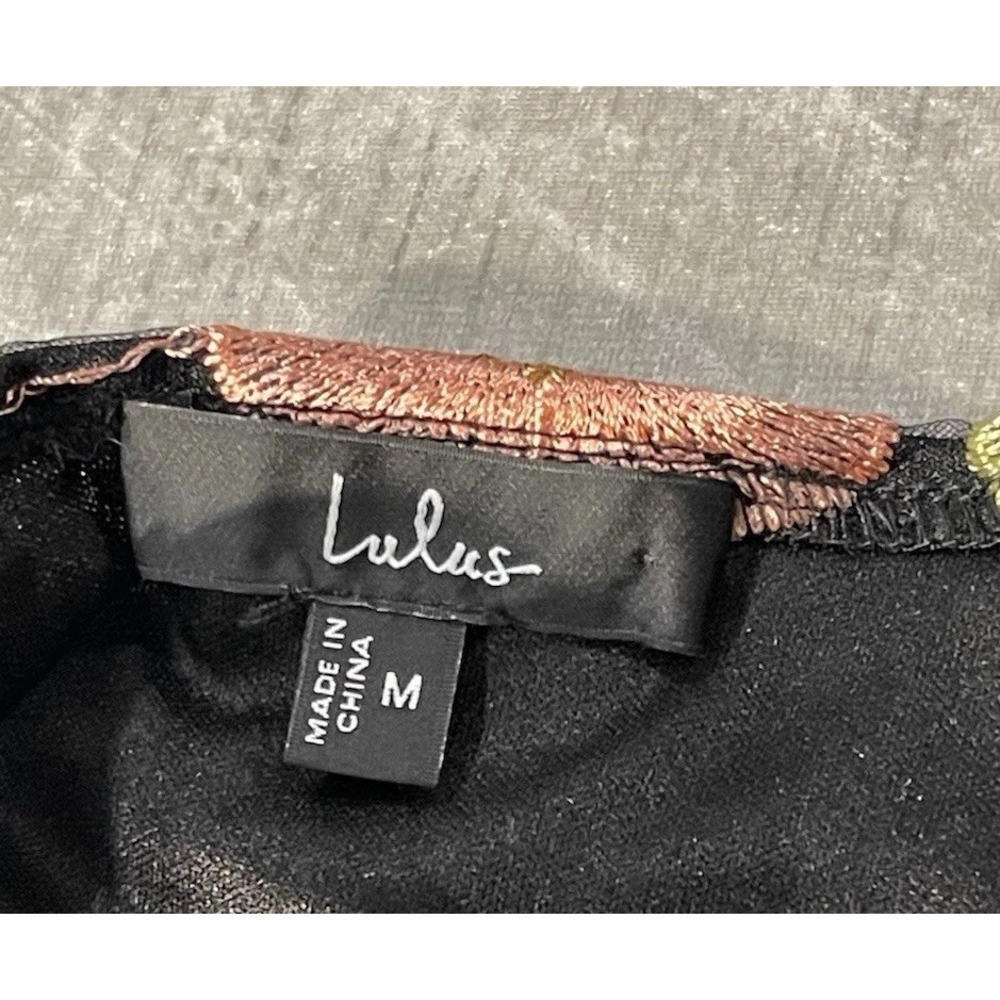 Lulus Made With Love Black Dress 3D Color Floral Embroidered Tie-Strap Mini Sz-M - Picture 7 of 8